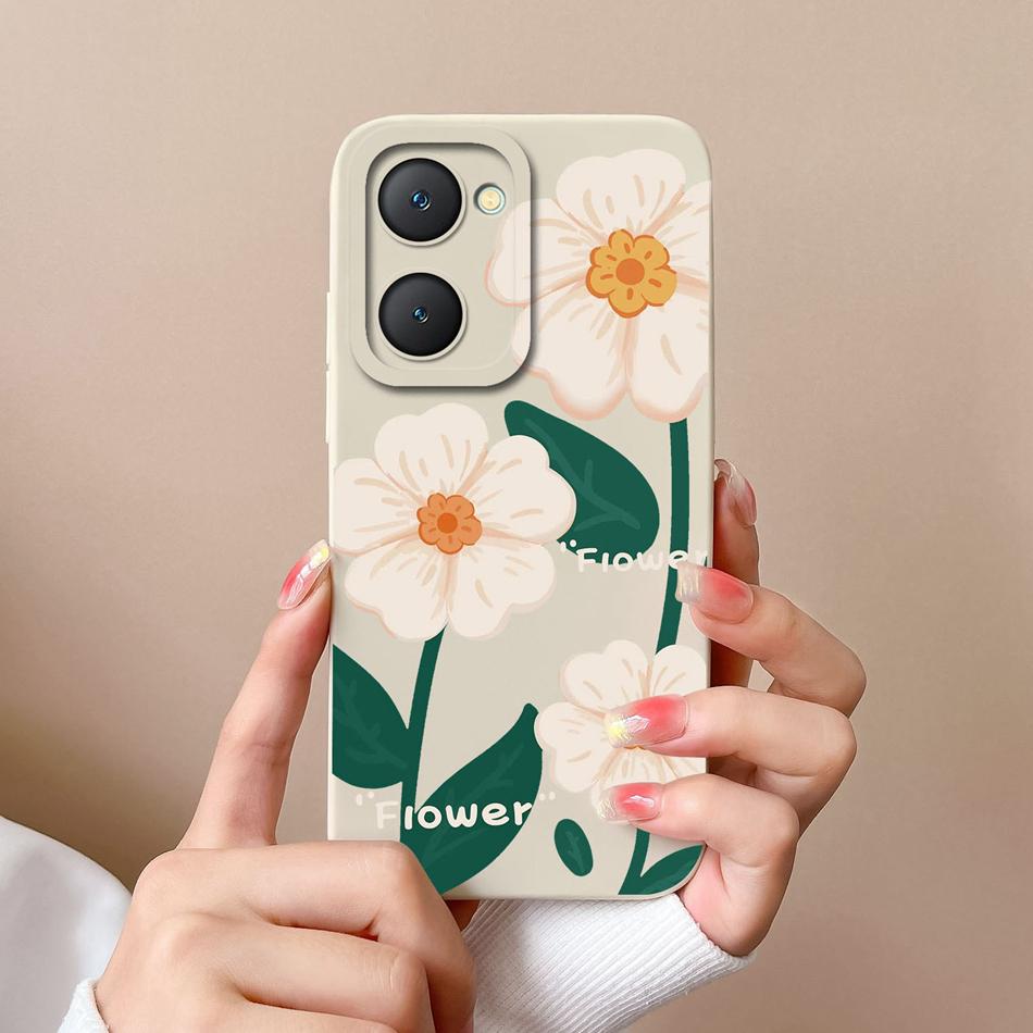 Phone Cases For Vivo Y03 4G Flowers Soft Liquid Silicone Camera Lens Premium Protection Back Covers For Vivo Y 03 Funda Carcasa