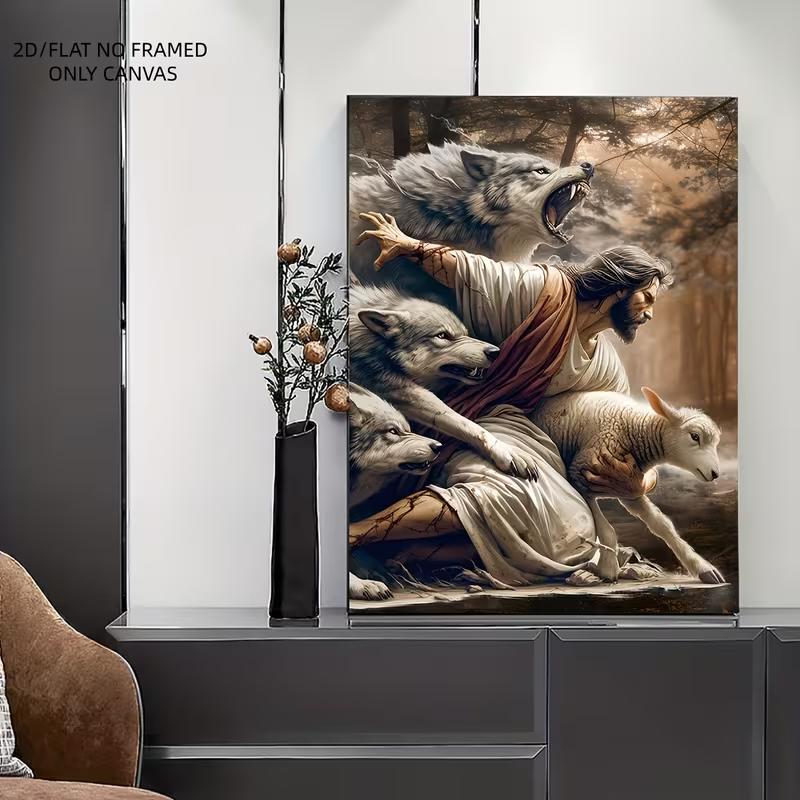 High-Definition Printed Canvas Art Featuring, Wolves, And Sheep. This Unframed Wall Art Poster in a Classic Style Is Suitable for Living Rooms
