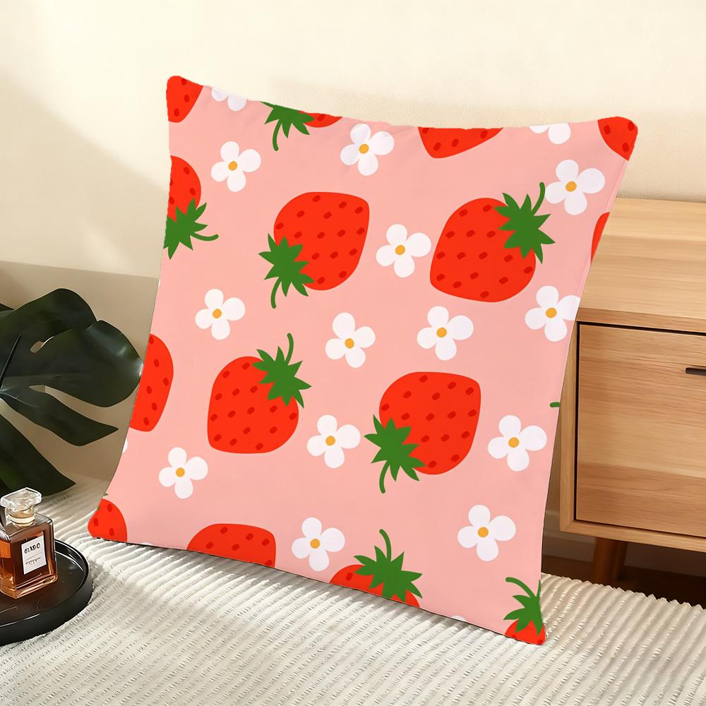 Strawberry Pattern Cushion Cover Soft Short Plush Pillow Cover Smooth Cozy Texture Aesthetic Cushion Case Home Decor