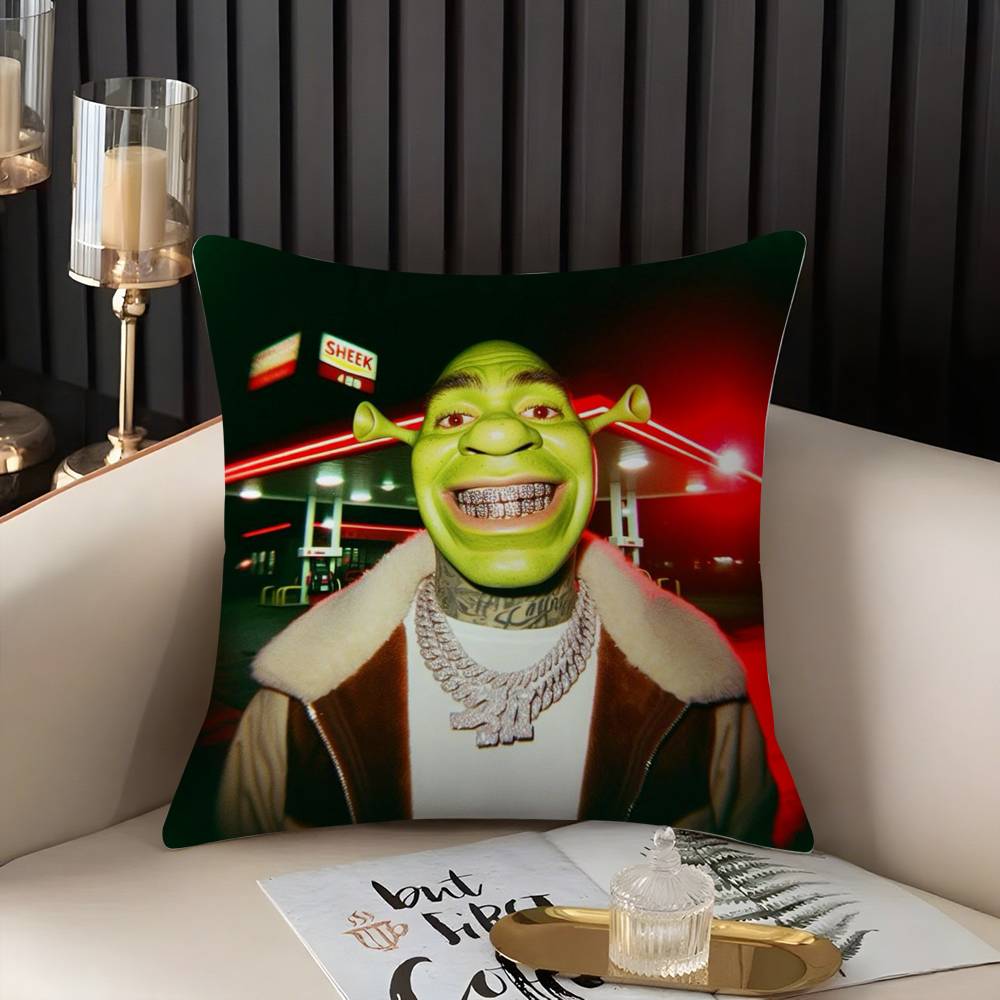 Funny Cartoon S-Shreks Pillow Case Home Dorm Chair Back Short Plush Double-Sided Printing Office Nap Time Cushion Cover
