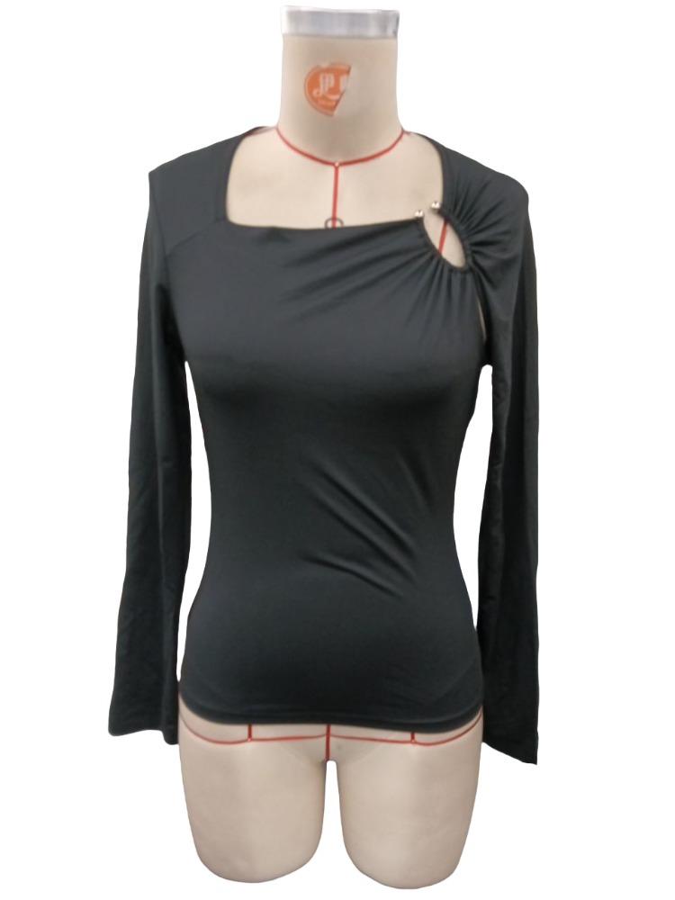 Spring Elegant Women's Solid Color Casual Square Neck Fashion Slim Long Sleeve T-Shirt Top Women Versatile Closet Essential Fashion Items Shirt