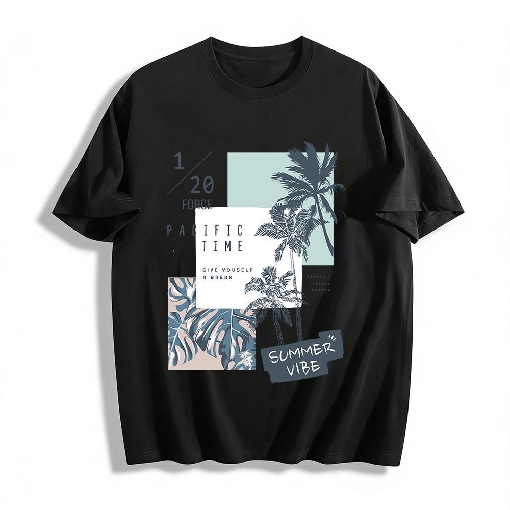 Pacific Time Summer Vibe Coconut Tree Print Casual Tee Pure cotton T-shirt XXS