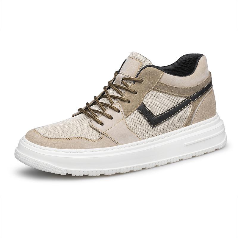 Spring Men's Height-Increasing Leather Sneakers: Non-slip, Wear-resistant, Trendy, and Versatile Casual Board Shoes