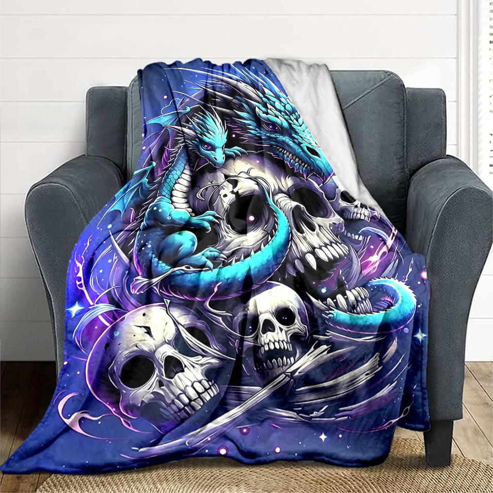 1pc Dragon Skulls Lightweight Flannel Blanket, Comfortable and Warm Blanket, for Office and Camping Sofa Bed, Livingroom192