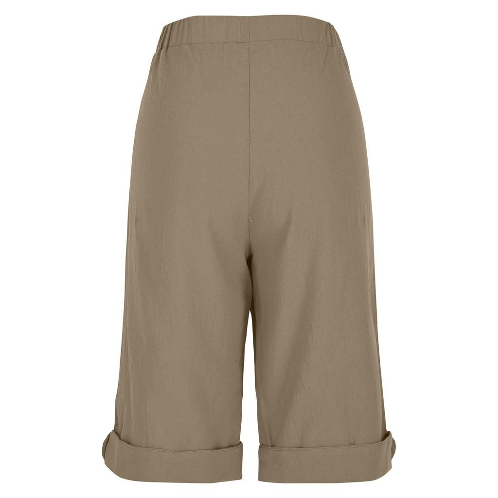 Women's Fashion  Color Pocket Five-Foot Loose Elastic Waist Cotton Linen Shorts