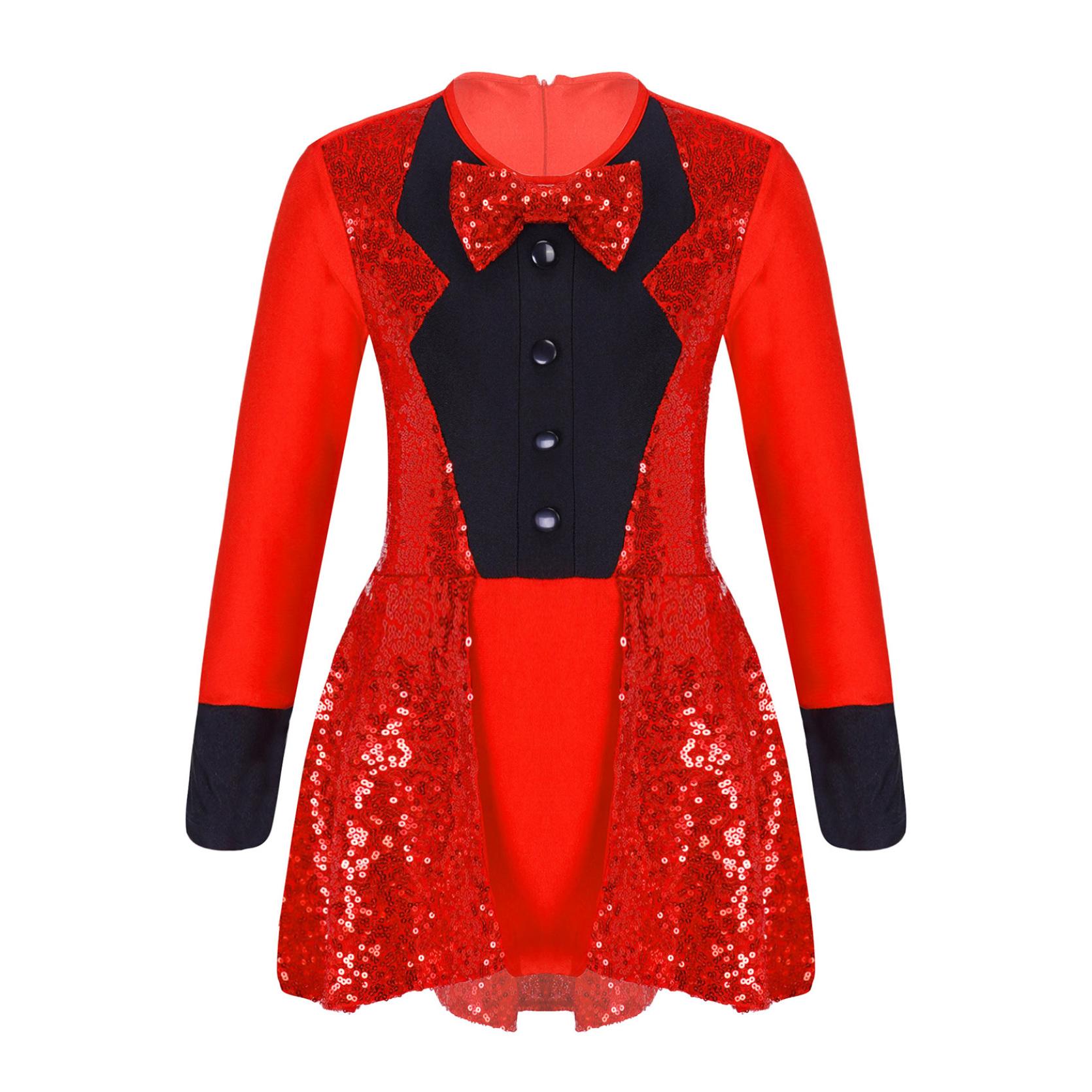 

Детский костюм для девочки на день рождения, цирковой конферансье, на Хэллоуин, с пайетками, танцевальный купальник-платье 11-12 Years красный