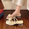 Rose set toe slippers female summer wear new fairy gentle thick heel retro open toe sandals