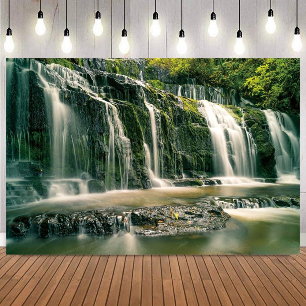 Lush Green Waterfall Forest Scenery Photo Backdrop Natural Landscape Photography Background for Portrait Shooting Home Decor8