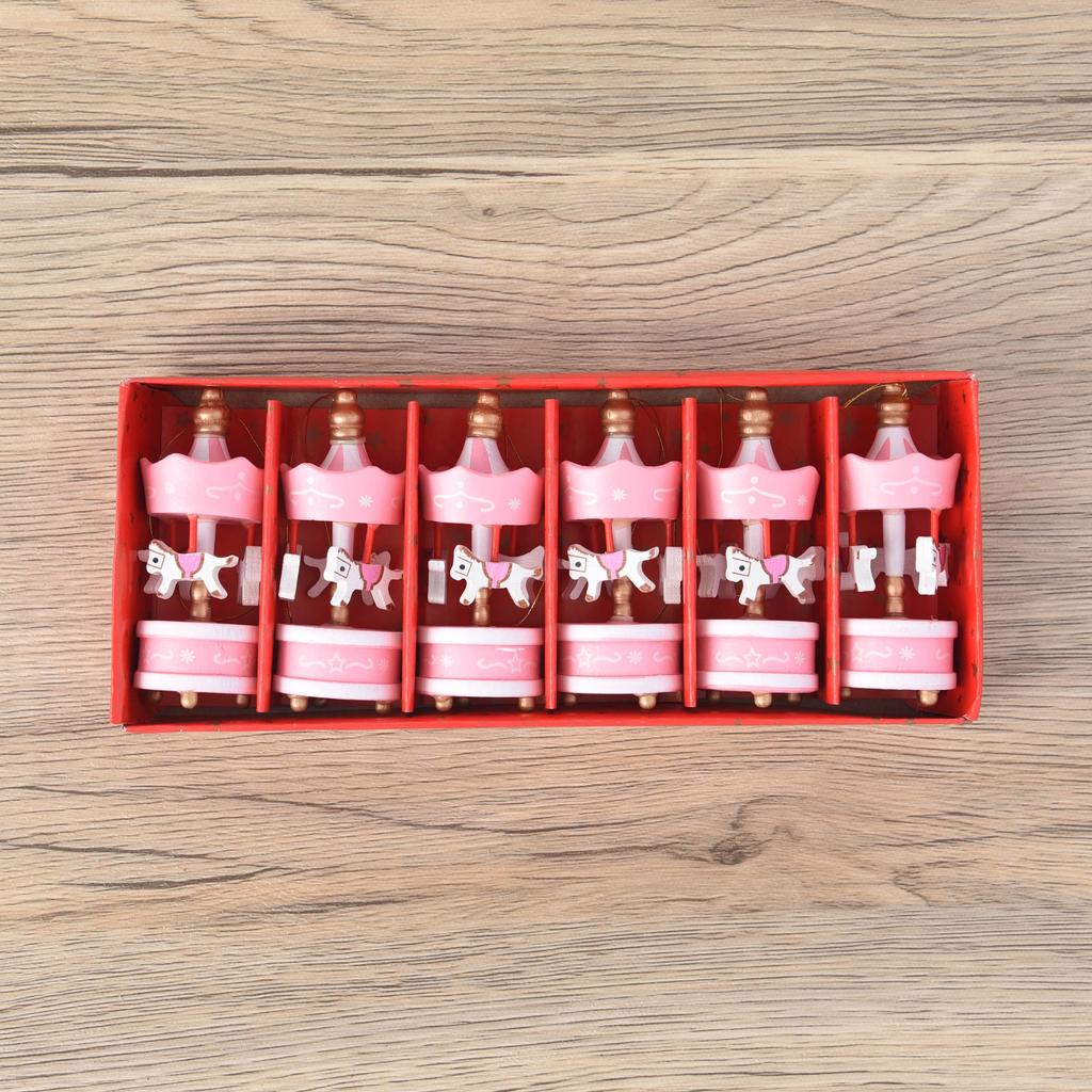 6PCS Christmas Wooden Carousel Horse Miniature Ornaments Christmas Tree Hanging Pendants New Year Gift Toy Kid Home Party Decor