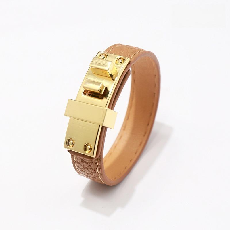 Trendy Punk Lychee Grain Single Loop Leather Belt Buckle Alloy Pu Bracelet Hot Selling Bangle