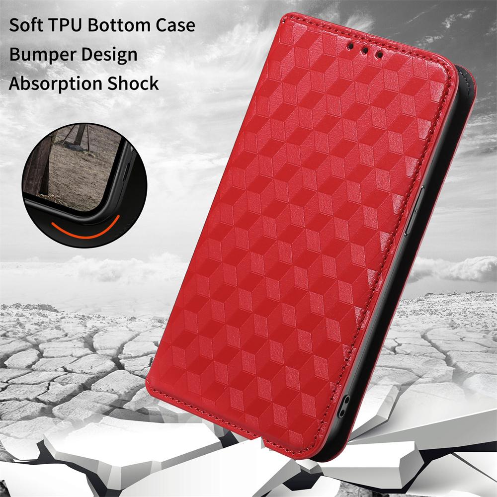 For Xiaomi Redmi Note 13 Pro 4G/Poco M6 Pro 4G/Note 14S 4G Case Rhombus Imprinted Stand View Phone Cover