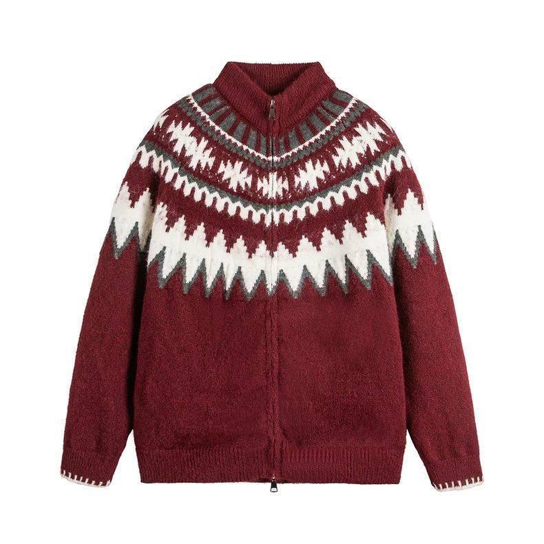Unisex Fair Isle Wool Cardigan: Spring & Autumn Casual Color Block, Loose Long Sleeve Sweater for Men & Women