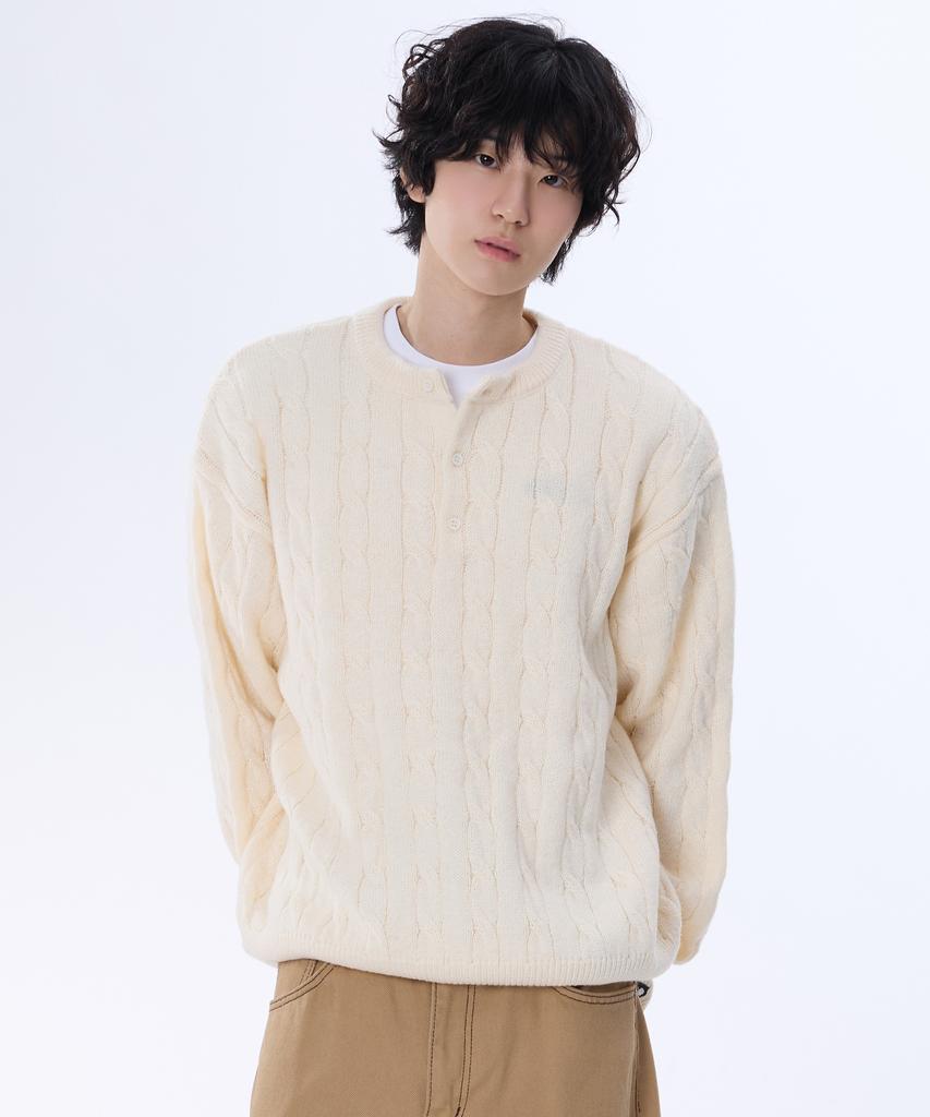 GHOST REPUBLIC Cable Henley Neck Knit 4 Colors Gkm-161