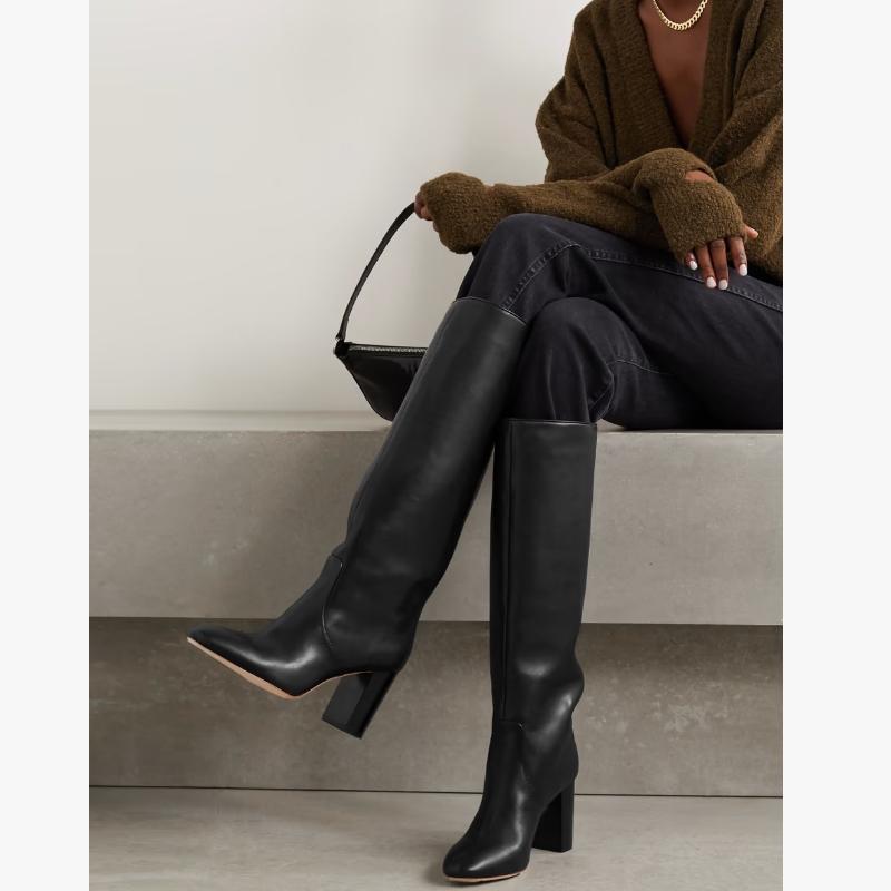 Krazing Pot Cow Skin Microfiber Round Toe High Heels Thigh High Boots Size 46 Size 45 Slip On Plus Size Women Keep Warm Long Boots