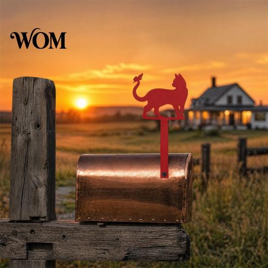 Weatherproof Mailbox Sign Yard Iron Signage with Fixed Holes, Metal Cat Butterfly Decoration, Red Decor Outdoor for Wood Leather Mailboxes Thickened