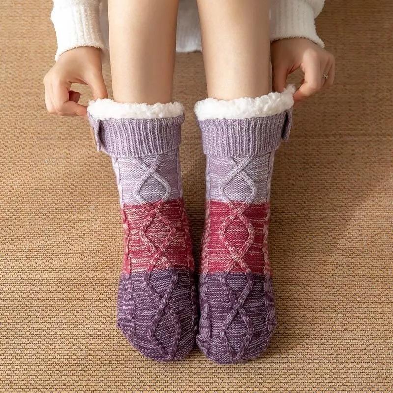 Women Winter Knit Thicken Fleece Lined Indoor Socks Warm Fuzzy Slipper Sock Gift