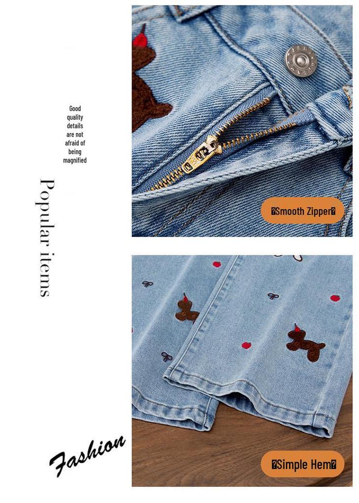 Women's Spring 2026 High-Waist Embroidered Horse Jeans - Slimming, Loose Fit, Straight-Leg Casual Pants