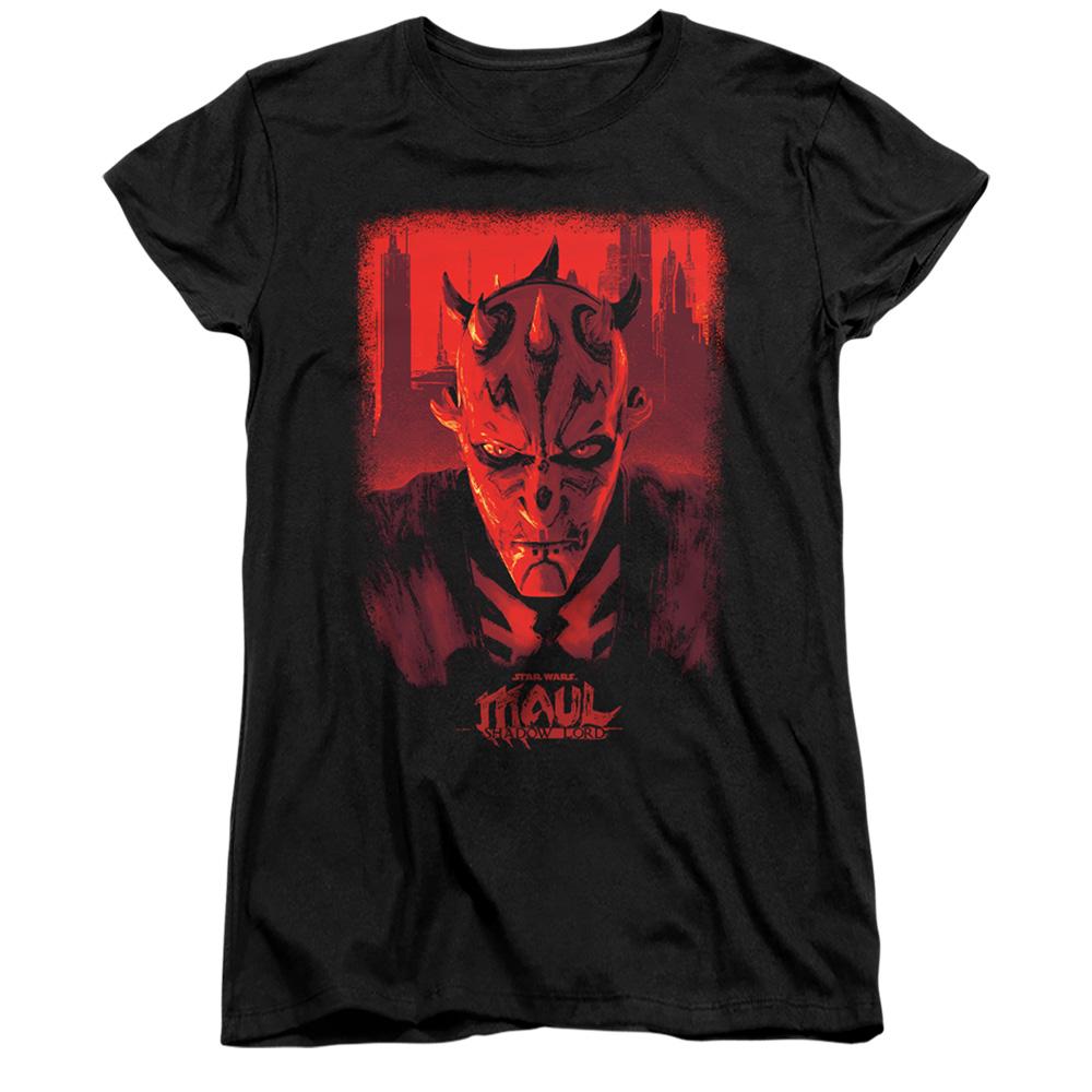 Star Wars: Maul-Shadow Lord Womens/Ladies Red City Poster T-Shirt