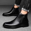 Men's Plus Size Retro Leather Round Toe Boots with Side Zipper - Breathable Cotton Low Heel Martin Boots.