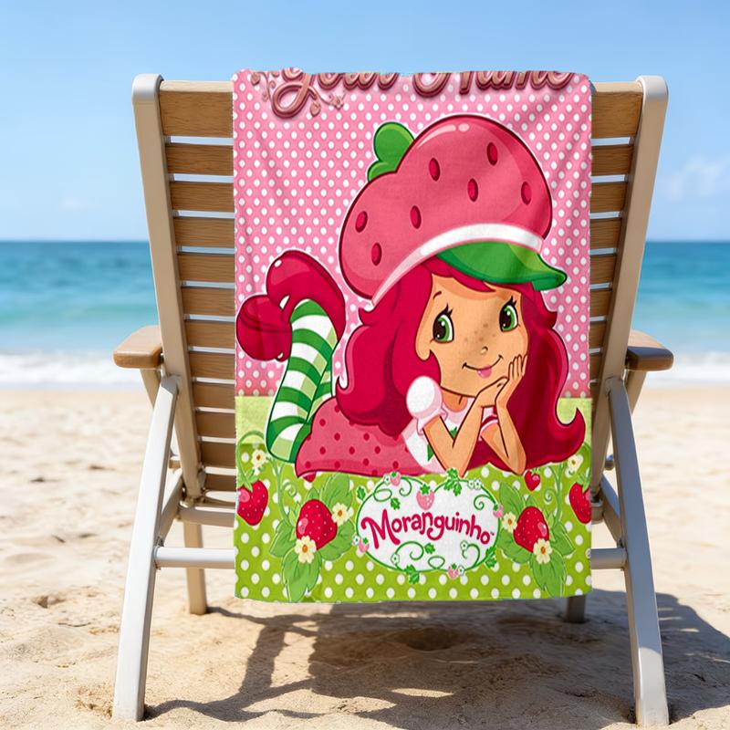 1pc Princess Strawberry Beach Towel with Custom Name, Beach and Seaside Swimming Pool Equipment, Fashion Pattern, Rectangular, Travel Essential