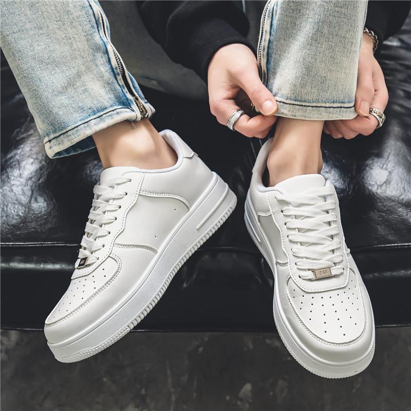 Low-top simple fashion little white shoes student solid color lace-up board shoes four seasons leather surface sports and leisure men's shoes K050-1