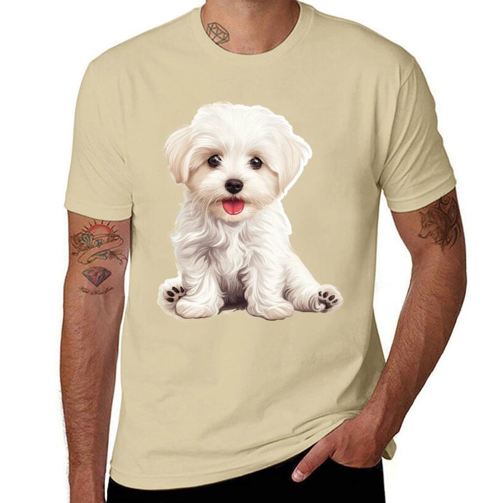 Adorable Maltese Love. T-Shirt Anime Clothes Summer Top Men's Cotton T-shirt
