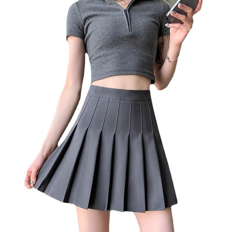 Pleated Skirt for Women Spring Summer High-waisted Slimming JK Skirt Black A-line Academic Petite Mini Casual All-match Versatile Skirt
