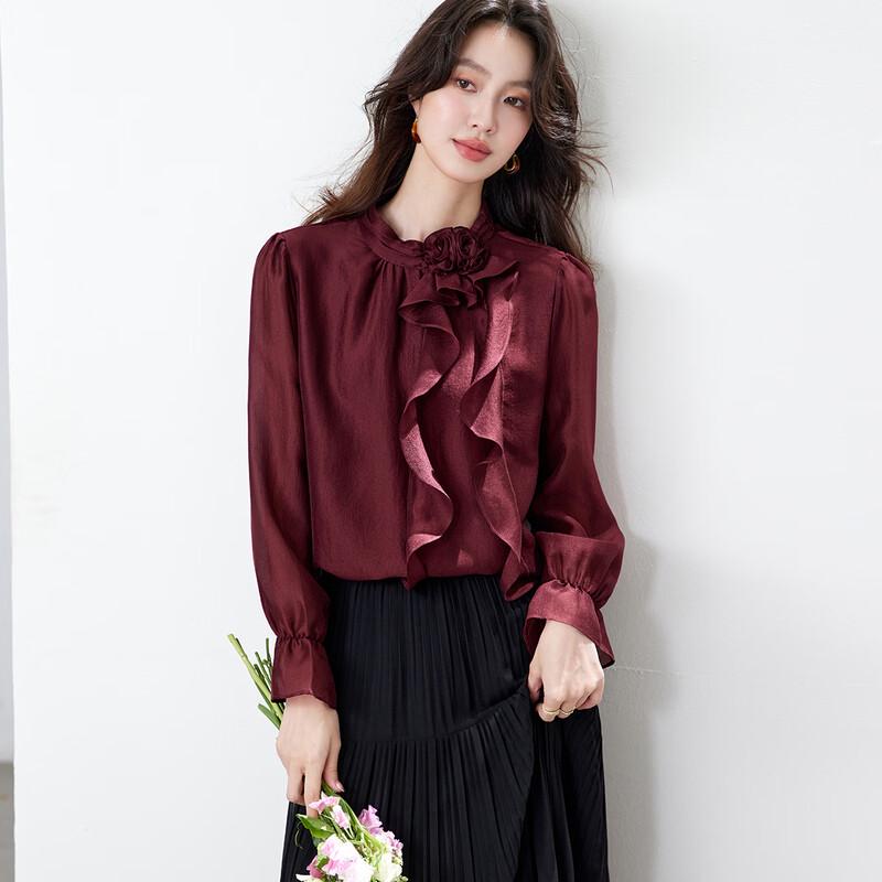 CARBAMMI Women s Ruffle Trumpet Sleeve Chiffon Blouse XL