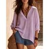 Women V Neck 3/4 Sleeve Linen Cotton Blouse Loose Casual Solid Color Summer Tops