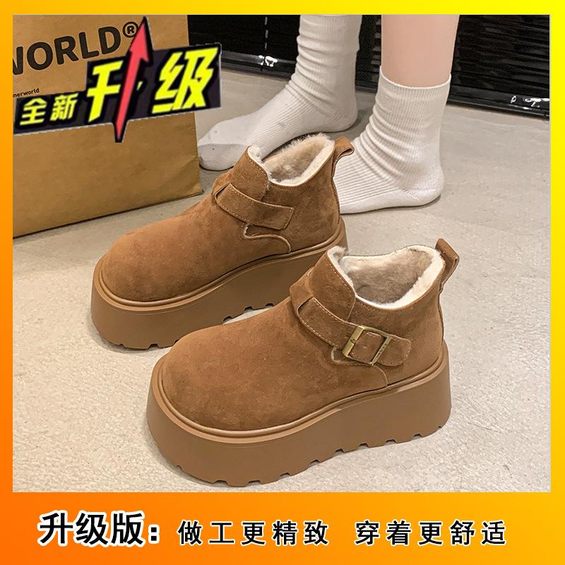 Fleece thermal cotton shoes versatile fashion temperament short boots 2025 winter new thick-soled heightening snow boots women's