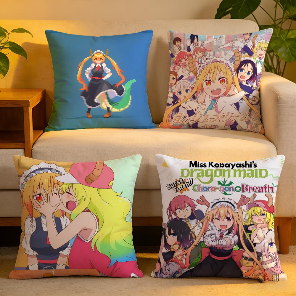 Cushion Cover Linen SkinFriendly Soft Decorative Case For Sofa Home Decor Miss Kobayashis Dragon Maid Pillow Cover