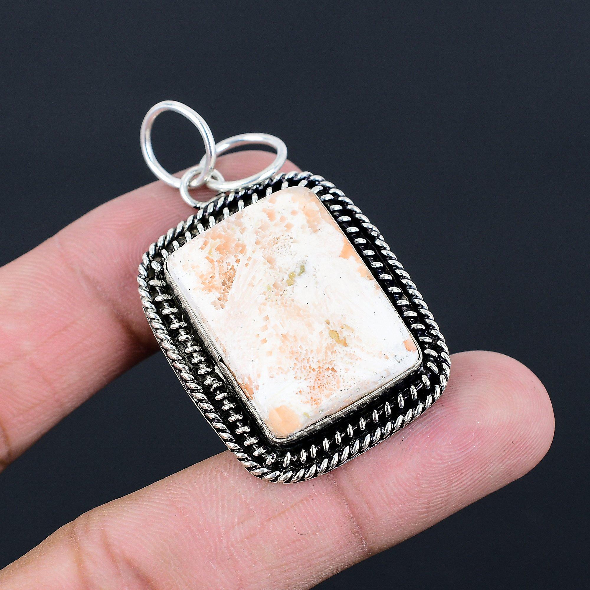 Daughters Day Sale 925 Sterling Silver Scolecite Stone Birthday Pendant Jewelry