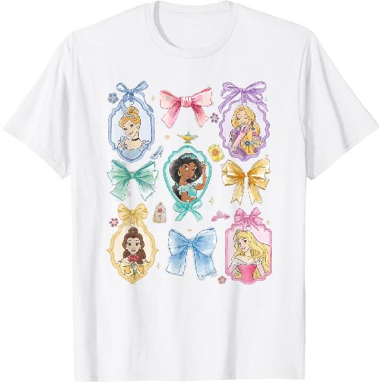 Disney Princess and Bows Watercolor Portraits Collage T-Shirt