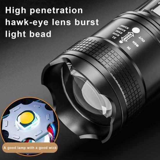 Bærbar lommelykt Super Bright High Lumens Oppladbar Vanntett LED-lommelykt Teleskopisk Zoom Camping Lommelykt