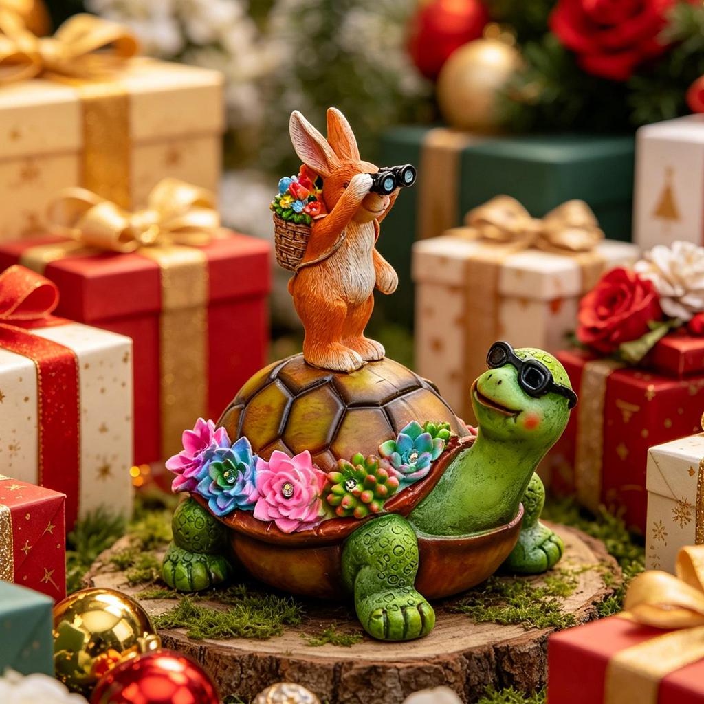 Solar Garden Decoration Turtle Bunny Ornament Outdoor Resin Waterproof Fun Statue Craft With Warm Color LED Light
