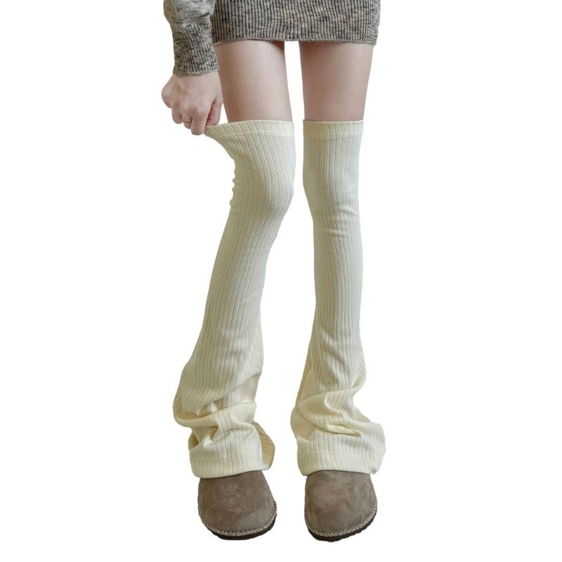 Ribbed Knit Slimming Thigh High Long Socks Elegant Solid Color Designs Flared Over Knee Leg Warmers Stockings for Women