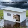 Huisje voor Buitenkatten voor Alle Seizoenen, Verhoogde Pet Shelter met Waterdicht Plastic Dak, Ruim Interieur voor Kleine/Middelgrote Katten
