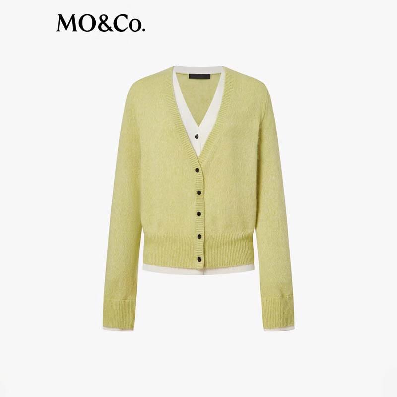 MO&Co. Women's Wool Cashmere Blend Faux Two-Piece Long Sleeve Knitted Cardigan MBF1CAR019