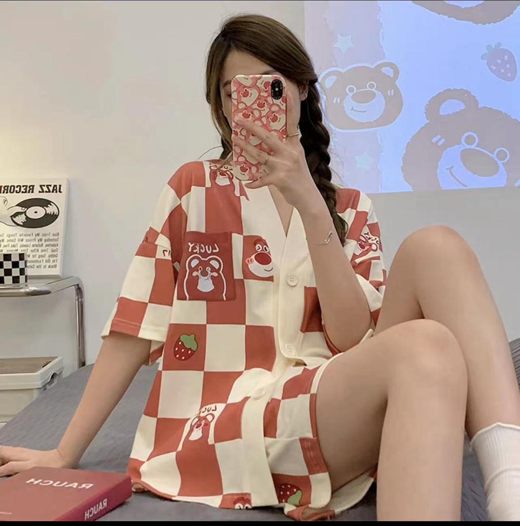 Cardigan Short Sleeve Shorts Pajama Set Girls Summer Kimono Sweet Cute Panda Can Wear Loungewear