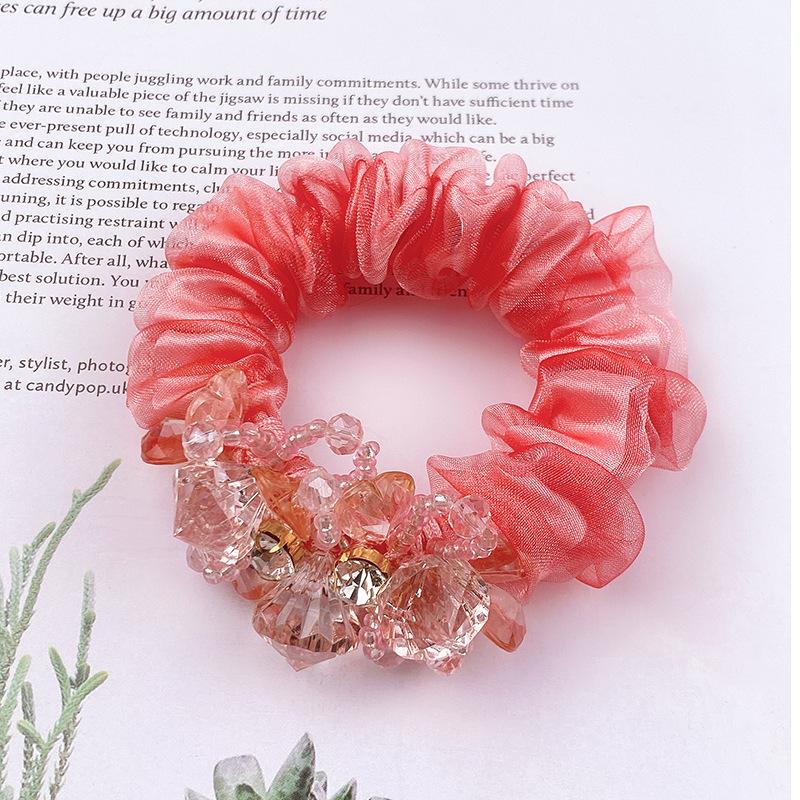 Eleganti scrunchies in tessuto floreale con cristalli per donne e ragazze, elastici per capelli, accessori per legare i capelli, anello per capelli, corda, copricapo