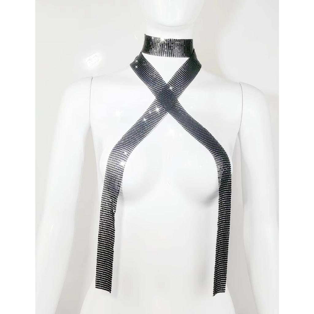 Accessories Metal Sequins Versatile Scarf European and American Spice Girls Rhinestones Shiny Personality Scarf Necklace