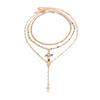 European and American Sense Y-shaped Fringed Necklace Women, Creative Color Double-layer Cross Pendant Collarbone Chain Necklace