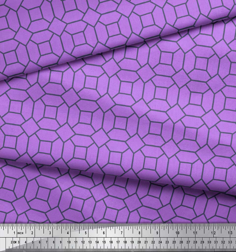 Soimoi Purple Japan Crepe Satin Fabric Octagon Art Geometric Print Sewing Fabric Metre 42 Inch