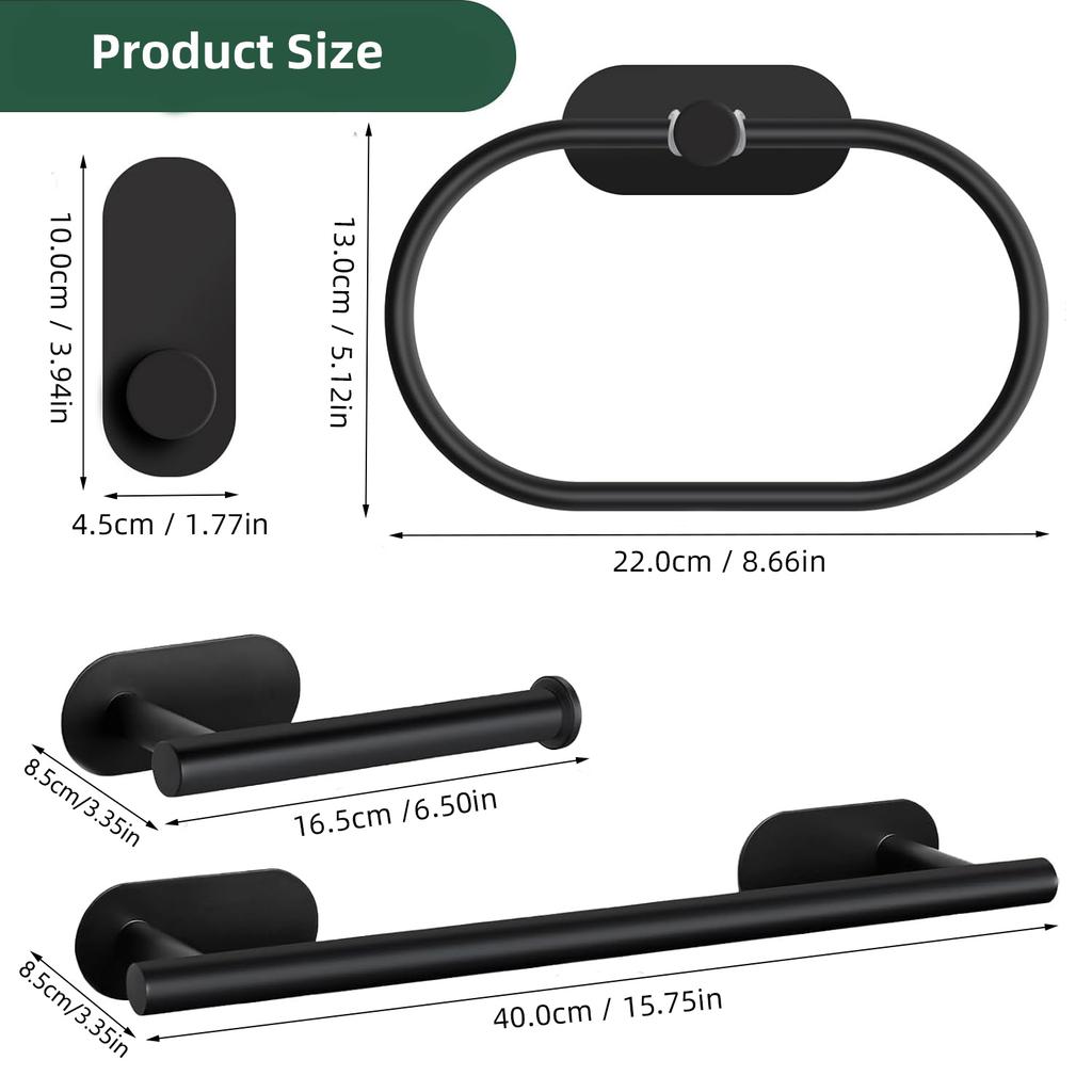 Bathroom Towel Rail Set Without Drilling Stainless Steel Bathroom Hardware Accessories Set Adhesive Paper Roll Holder Wall Hooks