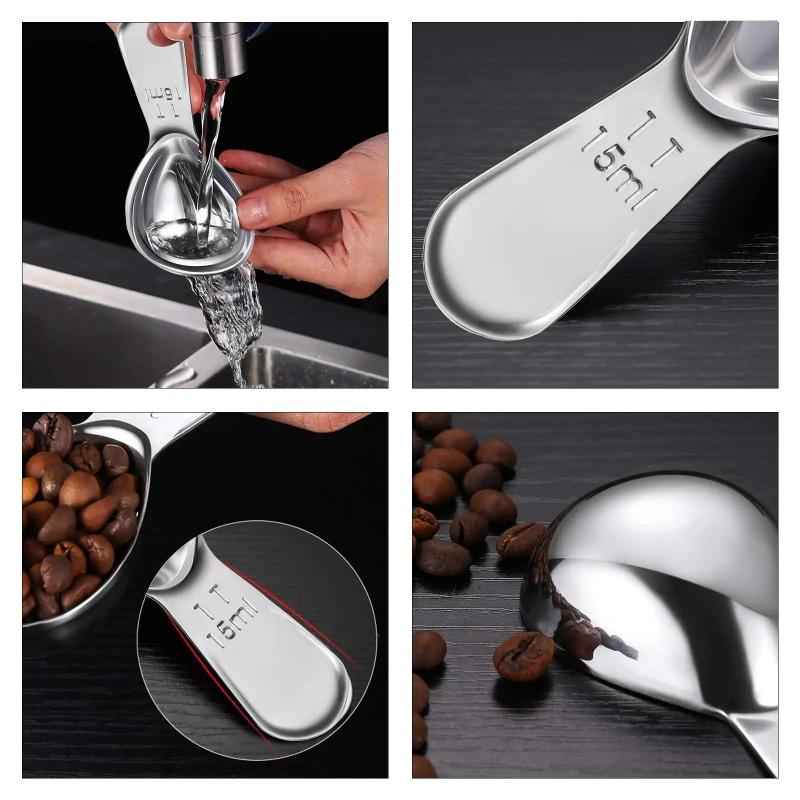 U-Taste Set di 2 Misurini per Caffè: Misurini in Acciaio Inox 18/8 con Manico Lungo 17,4cm per Caffè Macinato, Chicchi, Polvere, Espresso, Ideali per Contenitori Alti, Barattoli (15 e 30ml, Argento
