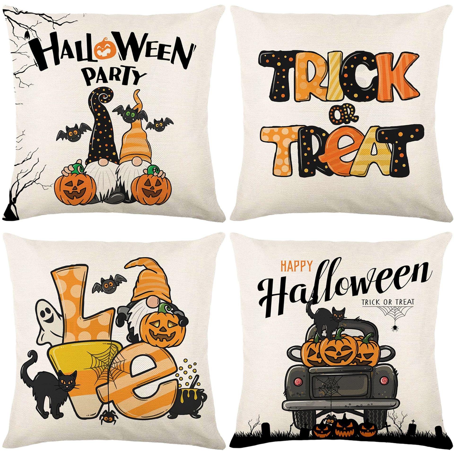 

Halloween Throw Pillowcase Linen Plush Square Pillowcase Comfortable Pillowcase 45*45CM