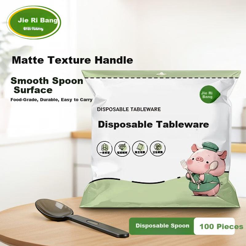 Jieribang Disposable Spoons 100pcs Individually Packaged Food-Grade Thickened Plastic Soup Spoons Rice Spoons Dessert Disposable Spoons