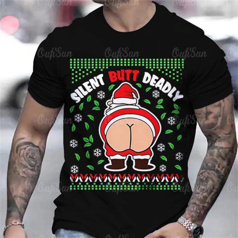 Christmas Men's T-shirt O Neck Red Santa Tshirt For Men Xmas Oversized Fashion Streetwear Short Sleeve Tops Harajuku Men Clothes