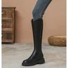Small Man Long Barrel But Knee Height Boots Women's Knight Boots Black V-mouth High Boots Martin Boots Women