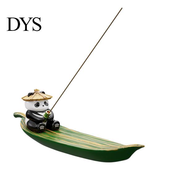 Incense Ash Catcher Fishing Panda Stick Holder, Leaf Boat Burner, Sticks Holder Tray for Yoga Meditation Spa Room Decoration Hand Painted